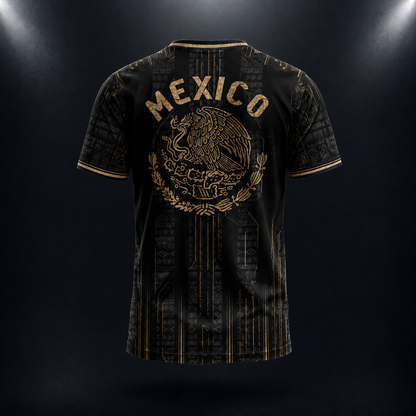 SJ-283-Adult/Youth Black Gold Mexico Aztec Calendar Clothing Set Graphic Soccer Jersey Cultural Pride Matching Apparel FREE SHIPING