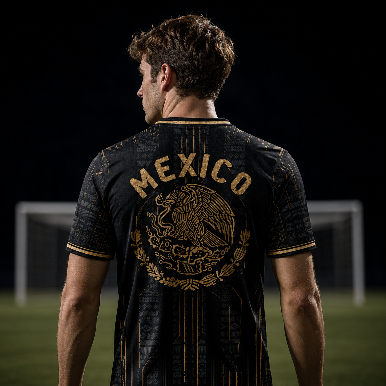 SJ-283-Adult/Youth Black Gold Mexico Aztec Calendar Clothing Set Graphic Soccer Jersey Cultural Pride Matching Apparel FREE SHIPING