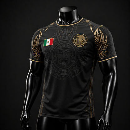 SJ-291-Adult/Youth Mexico Aztec Calendar Soccer Jersey, Black Gold Patriotic Football Shirt Tournament Fan Wear Custom FREE SHIPING