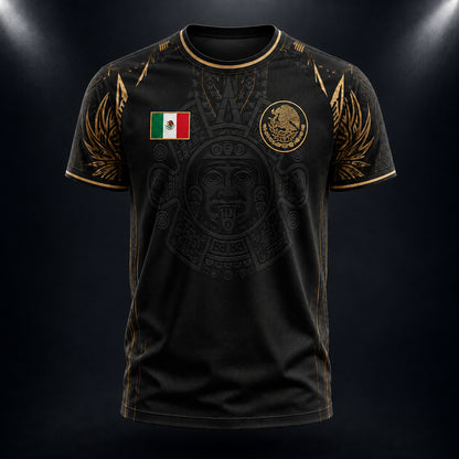 SJ-291-Adult/Youth Mexico Aztec Calendar Soccer Jersey, Black Gold Patriotic Football Shirt Tournament Fan Wear Custom FREE SHIPING