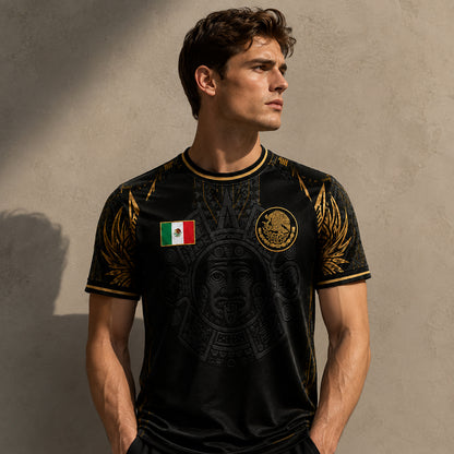 SJ-291-Adult/Youth Mexico Aztec Calendar Soccer Jersey, Black Gold Patriotic Football Shirt Tournament Fan Wear Custom FREE SHIPING