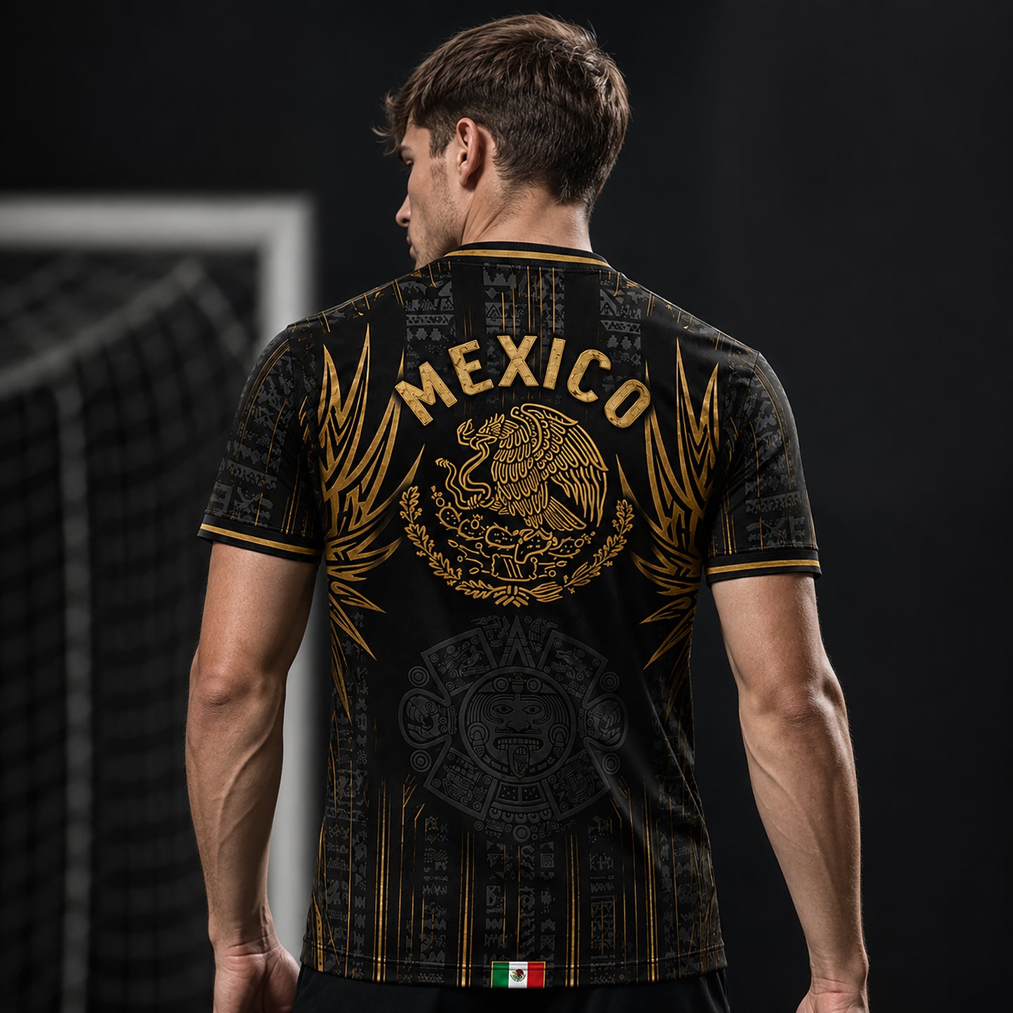 SJ-291-Adult/Youth Mexico Aztec Calendar Soccer Jersey, Black Gold Patriotic Football Shirt Tournament Fan Wear Custom FREE SHIPING
