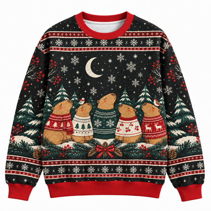 M2082-Christmas Capybara Ugly Sweater, Cozy Winter Snowflake Holiday Capybara Lover Gift
