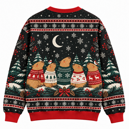 M2082-Christmas Capybara Ugly Sweater, Cozy Winter Snowflake Holiday Capybara Lover Gift