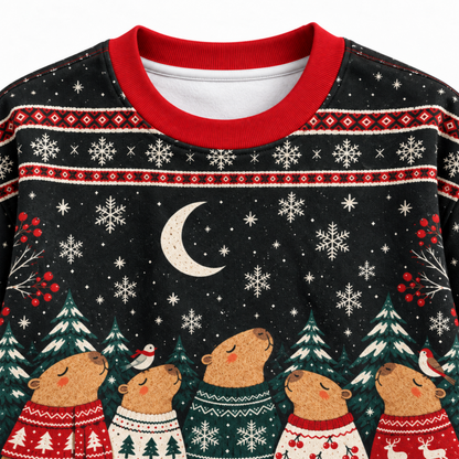 M2082-Christmas Capybara Ugly Sweater, Cozy Winter Snowflake Holiday Capybara Lover Gift