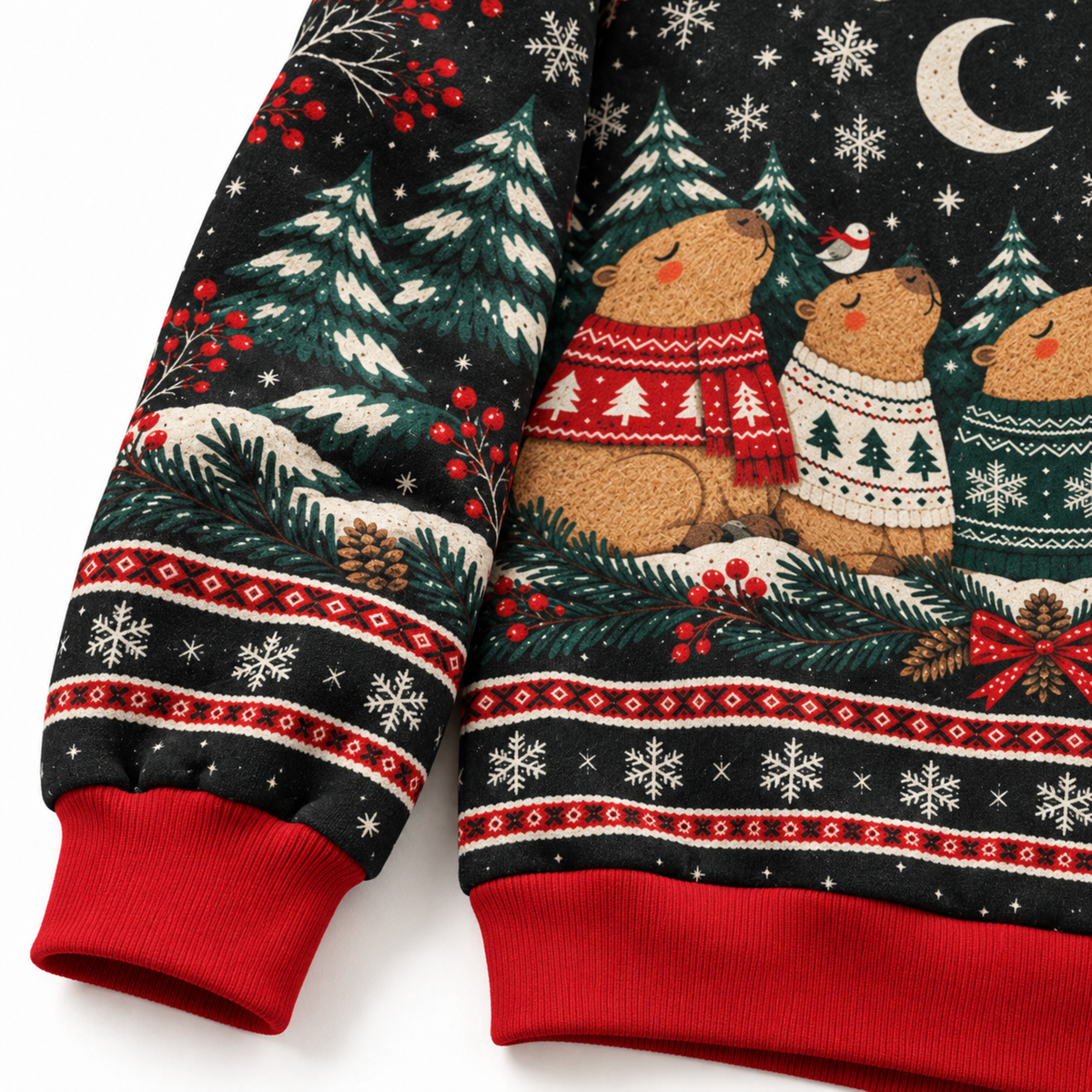 M2082-Christmas Capybara Ugly Sweater, Cozy Winter Snowflake Holiday Capybara Lover Gift