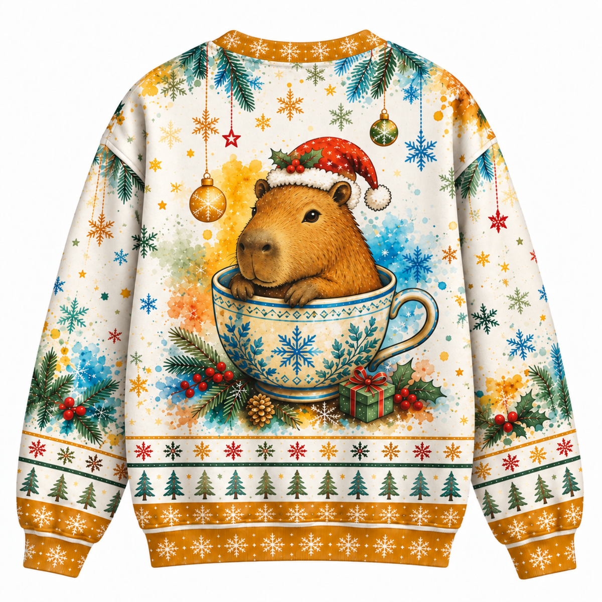 M2083-Christmas Capybara Tea Cup, Santa Hat Snowflake Cozy Winter Holiday Animal Design