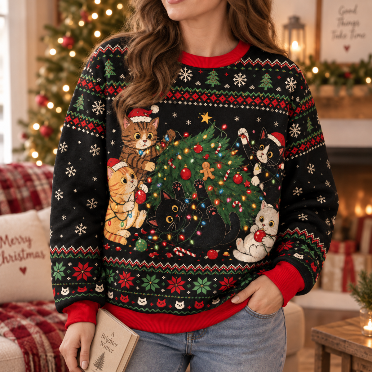 M2084-Christmas Cat Collection, Cozy Holiday Feline Lovers Winter Festive Apparel