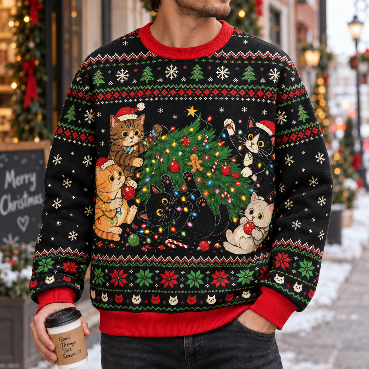 M2084-Christmas Cat Collection, Cozy Holiday Feline Lovers Winter Festive Apparel