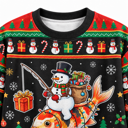 M2085-Christmas Snowman Koi Fish Collection, Funny Fishing Holiday Winter Festive Apparel