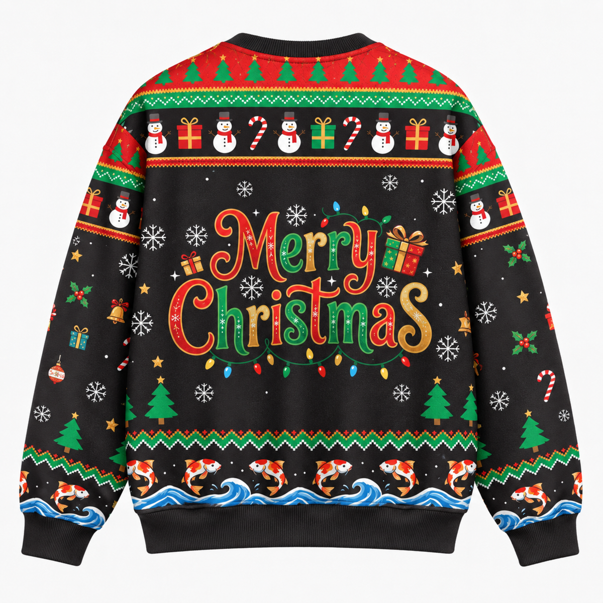 M2085-Christmas Snowman Koi Fish Collection, Funny Fishing Holiday Winter Festive Apparel