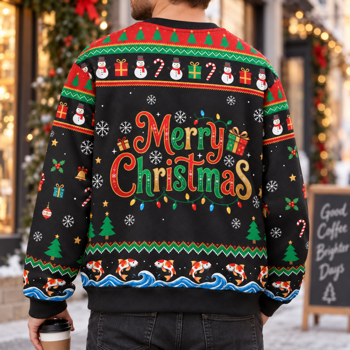 M2085-Christmas Snowman Koi Fish Collection, Funny Fishing Holiday Winter Festive Apparel