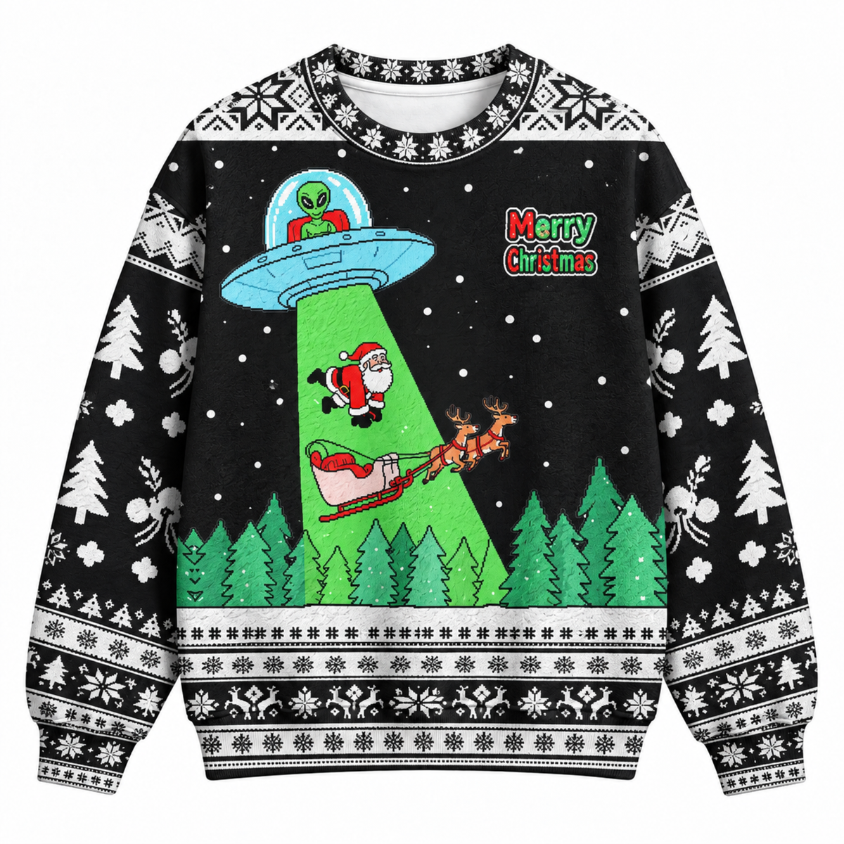 M2086-Alien Santa Christmas Collection, Funny UFO Abduction Reindeer Holiday Festive Apparel