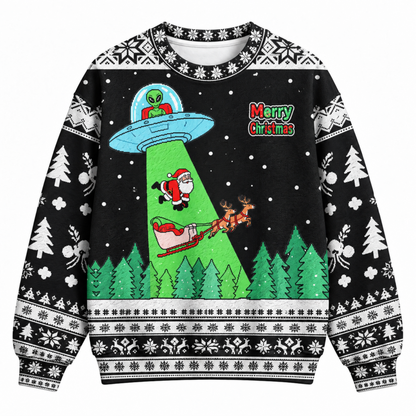 M2086-Alien Santa Christmas Collection, Funny UFO Abduction Reindeer Holiday Festive Apparel