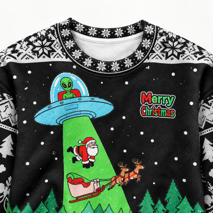 M2086-Alien Santa Christmas Collection, Funny UFO Abduction Reindeer Holiday Festive Apparel