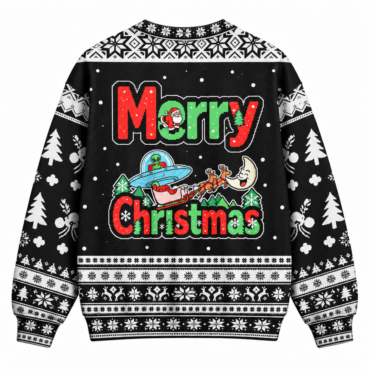 M2086-Alien Santa Christmas Collection, Funny UFO Abduction Reindeer Holiday Festive Apparel