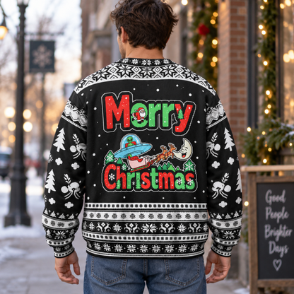 M2086-Alien Santa Christmas Collection, Funny UFO Abduction Reindeer Holiday Festive Apparel