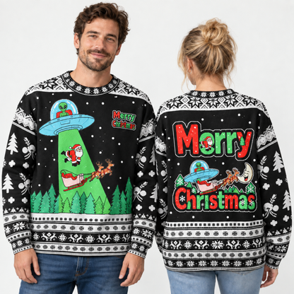 M2086-Alien Santa Christmas Collection, Funny UFO Abduction Reindeer Holiday Festive Apparel