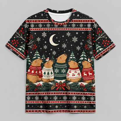 M2082-Christmas Capybara Ugly Sweater, Cozy Winter Snowflake Holiday Capybara Lover Gift