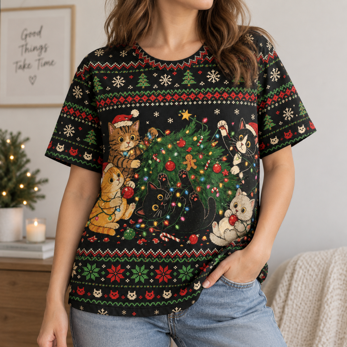 M2084-Christmas Cat Collection, Cozy Holiday Feline Lovers Winter Festive Apparel