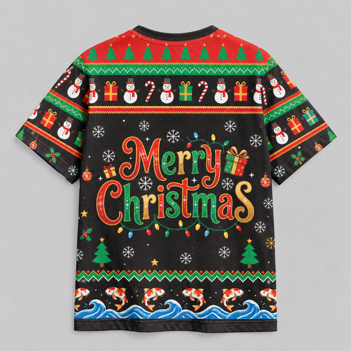 M2085-Christmas Snowman Koi Fish Collection, Funny Fishing Holiday Winter Festive Apparel