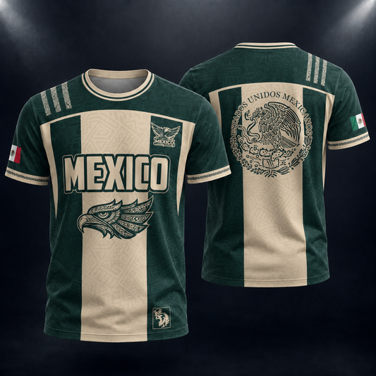 SJ-284-Adult/Youth Green Mexico Aztec Calendar Clothing Set Graphic Soccer Jersey Cultural Pride Matching Outfit Apparel FREE SHIPING