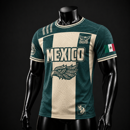 SJ-284-Adult/Youth Green Mexico Aztec Calendar Clothing Set Graphic Soccer Jersey Cultural Pride Matching Outfit Apparel FREE SHIPING