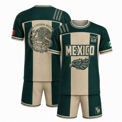 SJ-284-Adult/Youth Green Mexico Aztec Calendar Clothing Set Graphic Soccer Jersey Cultural Pride Matching Outfit Apparel FREE SHIPING