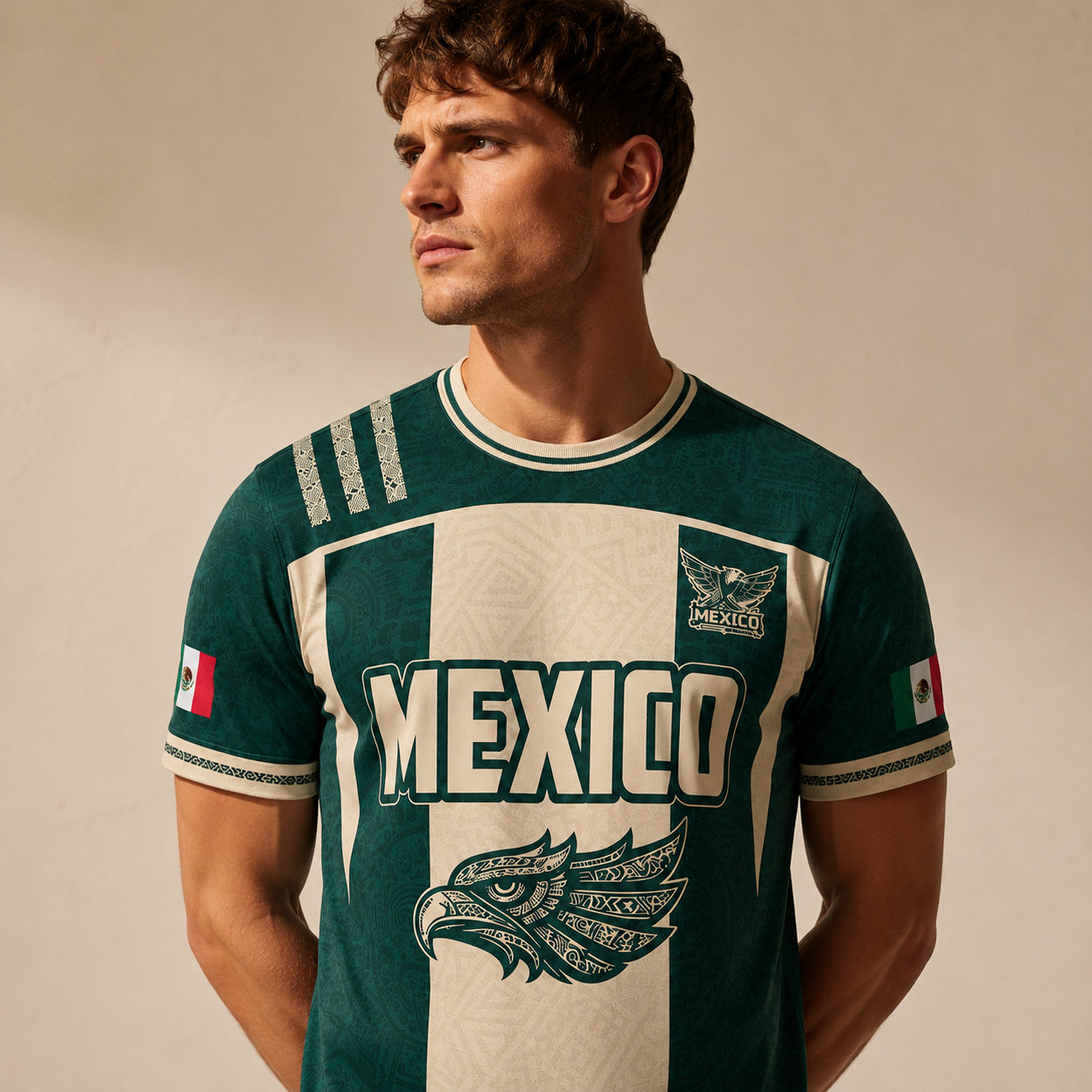 SJ-284-Adult/Youth Green Mexico Aztec Calendar Clothing Set Graphic Soccer Jersey Cultural Pride Matching Outfit Apparel FREE SHIPING