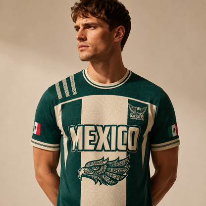 SJ-284-Adult/Youth Green Mexico Aztec Calendar Clothing Set Graphic Soccer Jersey Cultural Pride Matching Outfit Apparel FREE SHIPING