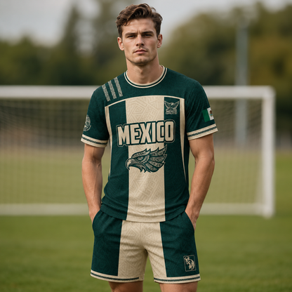 SJ-284-Adult/Youth Green Mexico Aztec Calendar Clothing Set Graphic Soccer Jersey Cultural Pride Matching Outfit Apparel FREE SHIPING