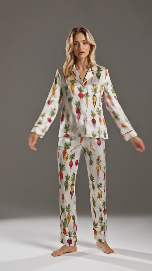 PJ-092-Unisex Funny Butt-Shaped Vegetable Pajama Set with Playful Root Pattern for Couples Sleepwear