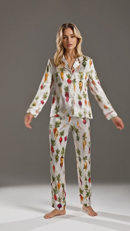 PJ-092-Unisex Funny Butt-Shaped Vegetable Pajama Set with Playful Root Pattern for Couples Sleepwear