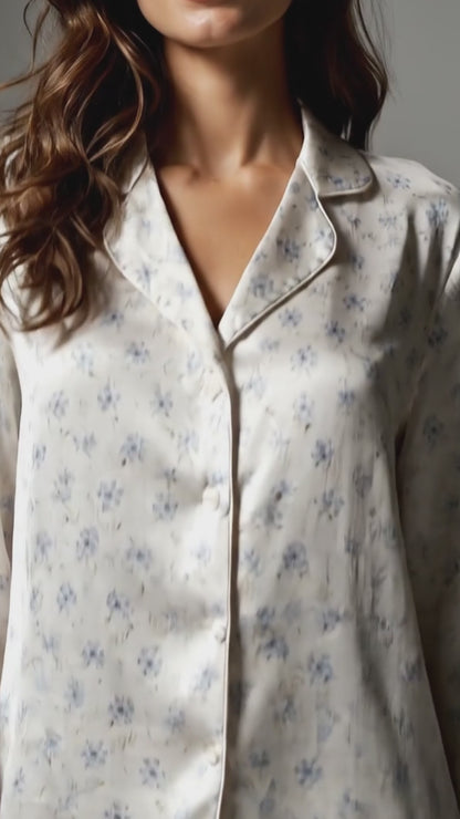 PJ-103-Couples Matching Satin Antique Botanical Pattern Pajamas French Country Bloom Theme Loungewear Sleepwear Nightwear Apparel Set FREE SHIPING