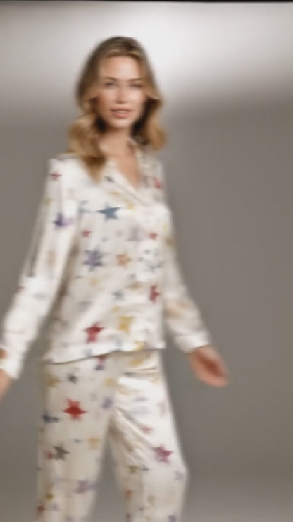 PJ-084-Unisex Star Pajama Set with Colorful Celestial Star Pattern and Matching Sleepwear