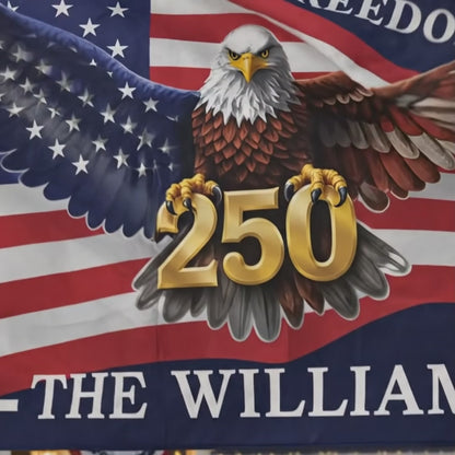 FLG-374-American Flag Bald Eagle Banner, 250 Years Freedom Independence Day Williams Family Home Decoration FREE SHIPPING