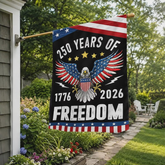 FLG-373-Black Patriotic USA Flag, United States Semiquincentennial 250th Anniversary Eagle Banner Outdoor Decoration
