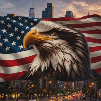 FLG-369-Patriotic American Flag Bald Eagle Banner Outdoor United States Independence Day House Yard Decor