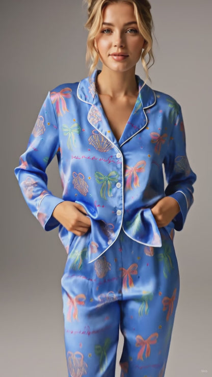 PJ-206-The Mermaidcore Coastal Bow Satin Sleep Set