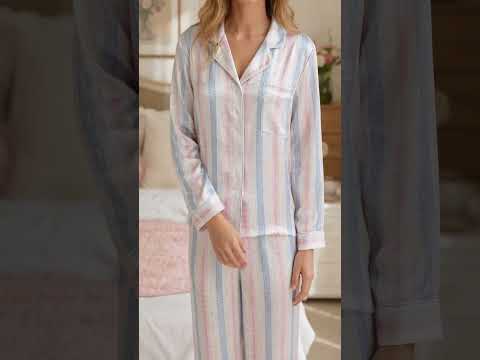 PJ-424-Pastel Gingham and Blue Floral Stripe Mixed Print Sleepwear Coordinate