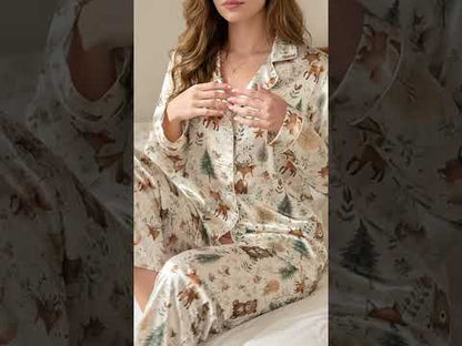 PJ-358-Creamy Poly Bear Pajama Apparel, Wildlife Creature Printed Loungewear Sleepwear Collection Attire