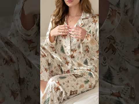 PJ-358-Creamy Poly Bear Pajama Apparel, Wildlife Creature Printed Loungewear Sleepwear Collection Attire