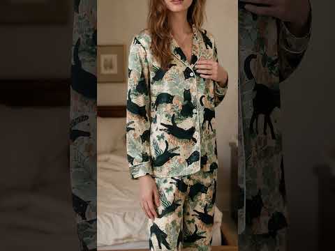 PJ-444-Creamy Poly Garden Pajama Apparel, Sweet Butterfly Printed Short Sleeve Loungewear Sleepwear Collection Attire