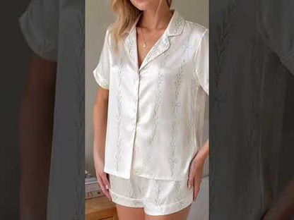 PJ-334-Ribbon Pajama Set, Blue Blossom Sleeve Loungewear Sleepwear Collection Nightwear Boutique