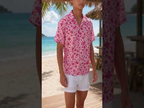 HW-466-Pink Blossom Hawaiian Shirt Ditsy Floral Botanical Summer Vacation Button Down Top