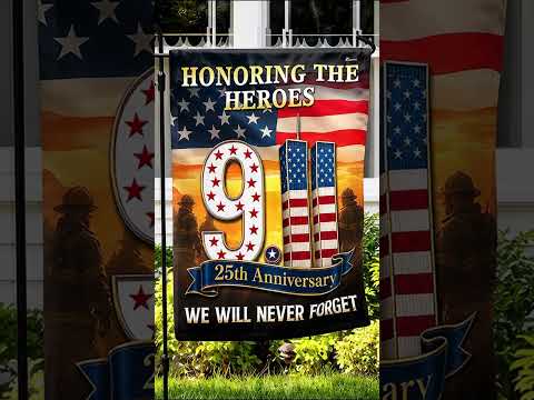 FLG-752-9/11 25th Anniversary Honoring The Heroes Flag, Twin Towers & Firefighter Memorial Yard Garden Flag