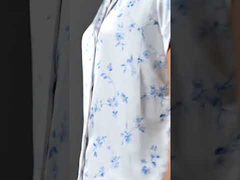 PJ-319-White and Blue Floral Vine Print Satin Button Down Sleepwear Set