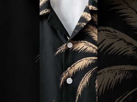 HW-M212-Patriotic American Flag Palm Tree Satin Hawaiian Shirt Vintage USA Summer Beach Button Up