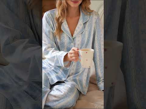 PJ-365-Repeating Vertical Stripe Printed Satin Pajama Garment, Novelty Cute Unisex Sleepwear Lounge Coordinates